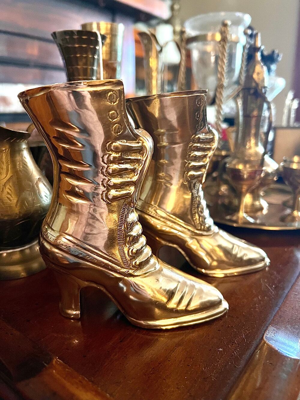 HEAVY Solid Brass VIctorian Heels/Boots - Nearly 2.5 Pounds as a set.